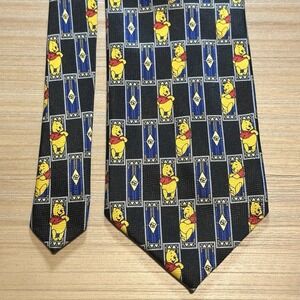 Disney Neck Tie Winnie The Pooh Checkerboard Poses & Bee Blue Black 56" 142cm